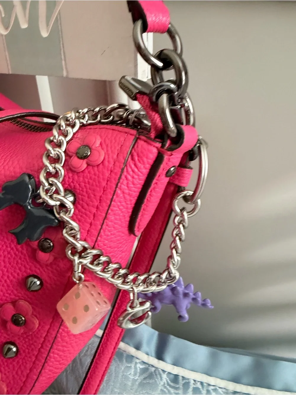 Coach Silver-Tone Charm Keychain with Multicolor Enamel Charms